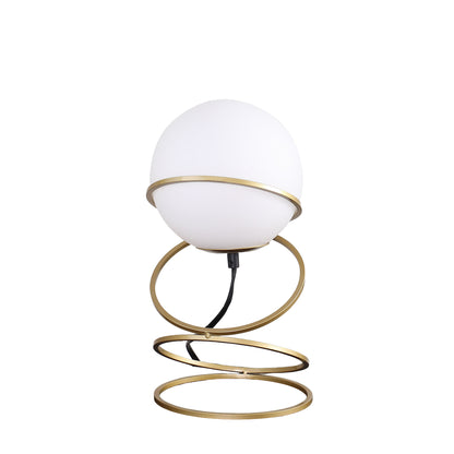 14" Gold Metal Geo Spiral Bedside Lamp With White Globe Shade