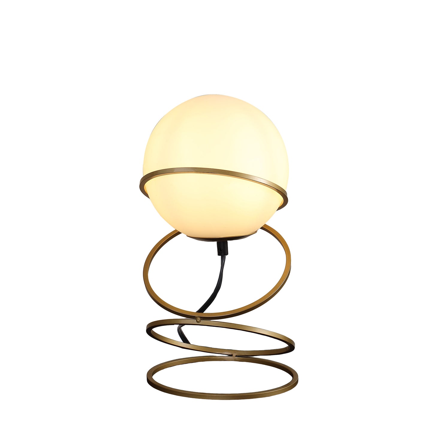 14" Gold Metal Geo Spiral Bedside Lamp With White Globe Shade