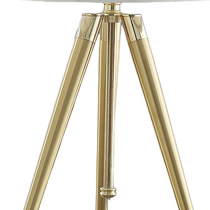 Gold Metal Adjustable Height Tripod Table Lamp With White Drum Shade