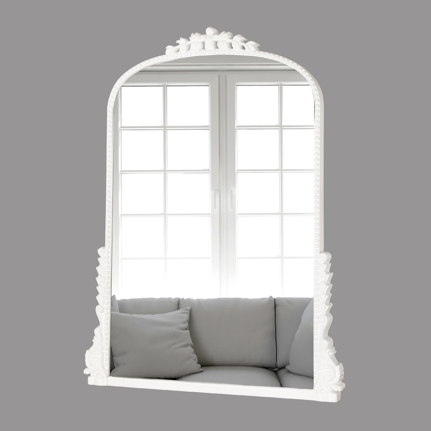 32" White Arch Baroque Framed Accent Mirror