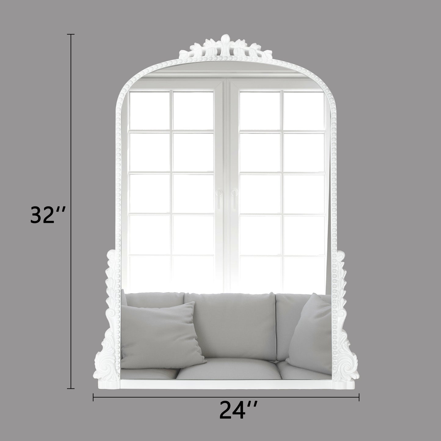 32" White Arch Baroque Framed Accent Mirror