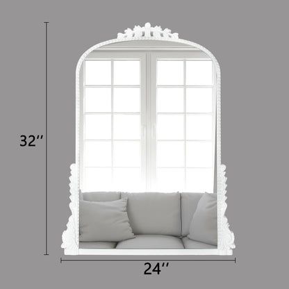 32" White Arch Baroque Framed Accent Mirror