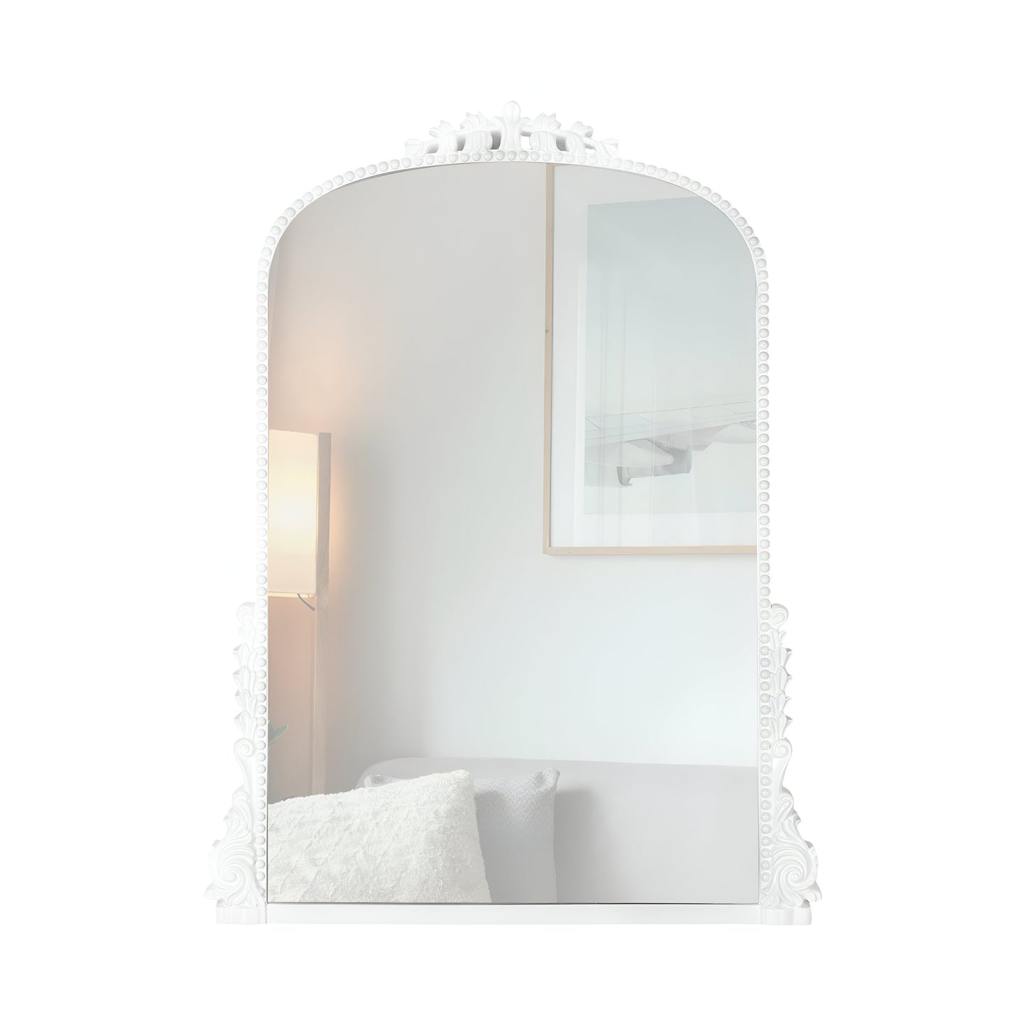 32" White Arch Baroque Framed Accent Mirror