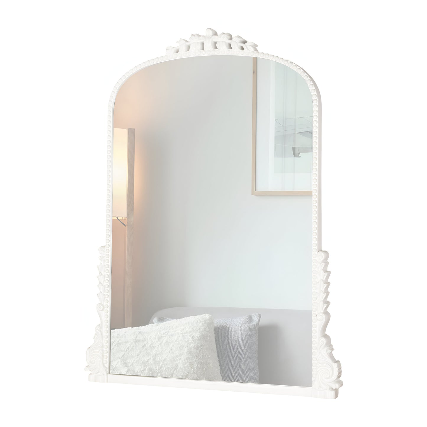 32" White Arch Baroque Framed Accent Mirror