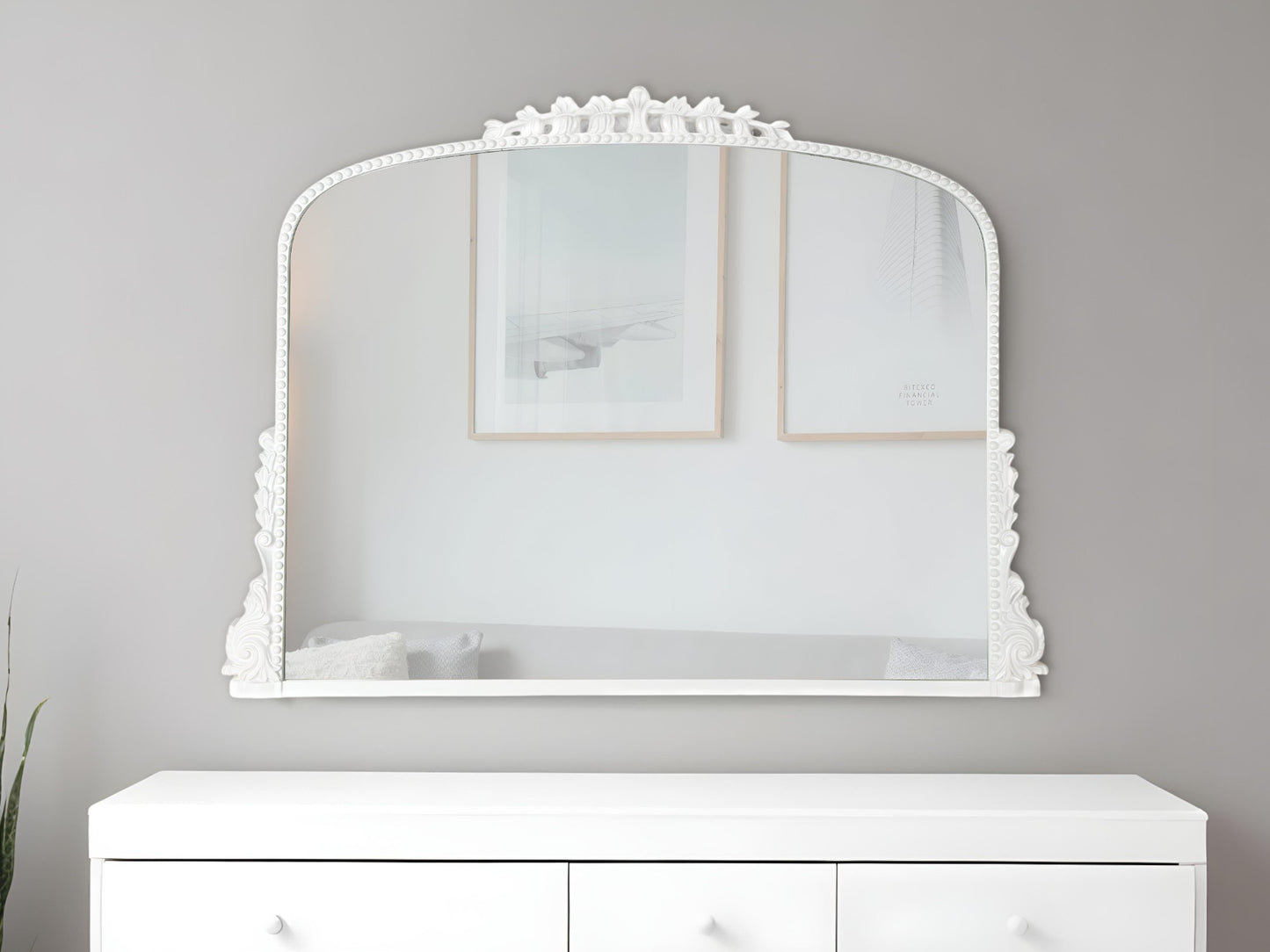 35" White Arch Framed Accent Mirror