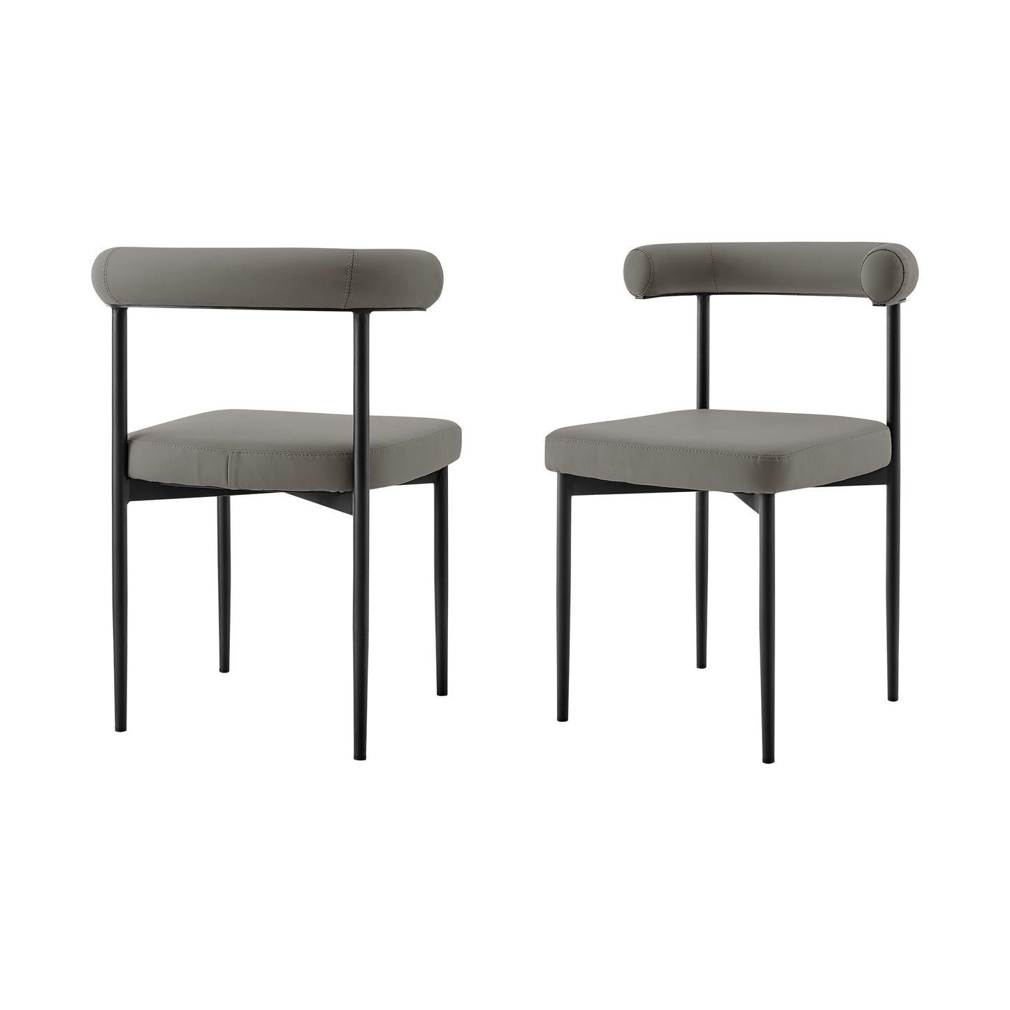 Set of Two Gray And Black Upholstered Faux Leather Open Back Dining Side Chairs