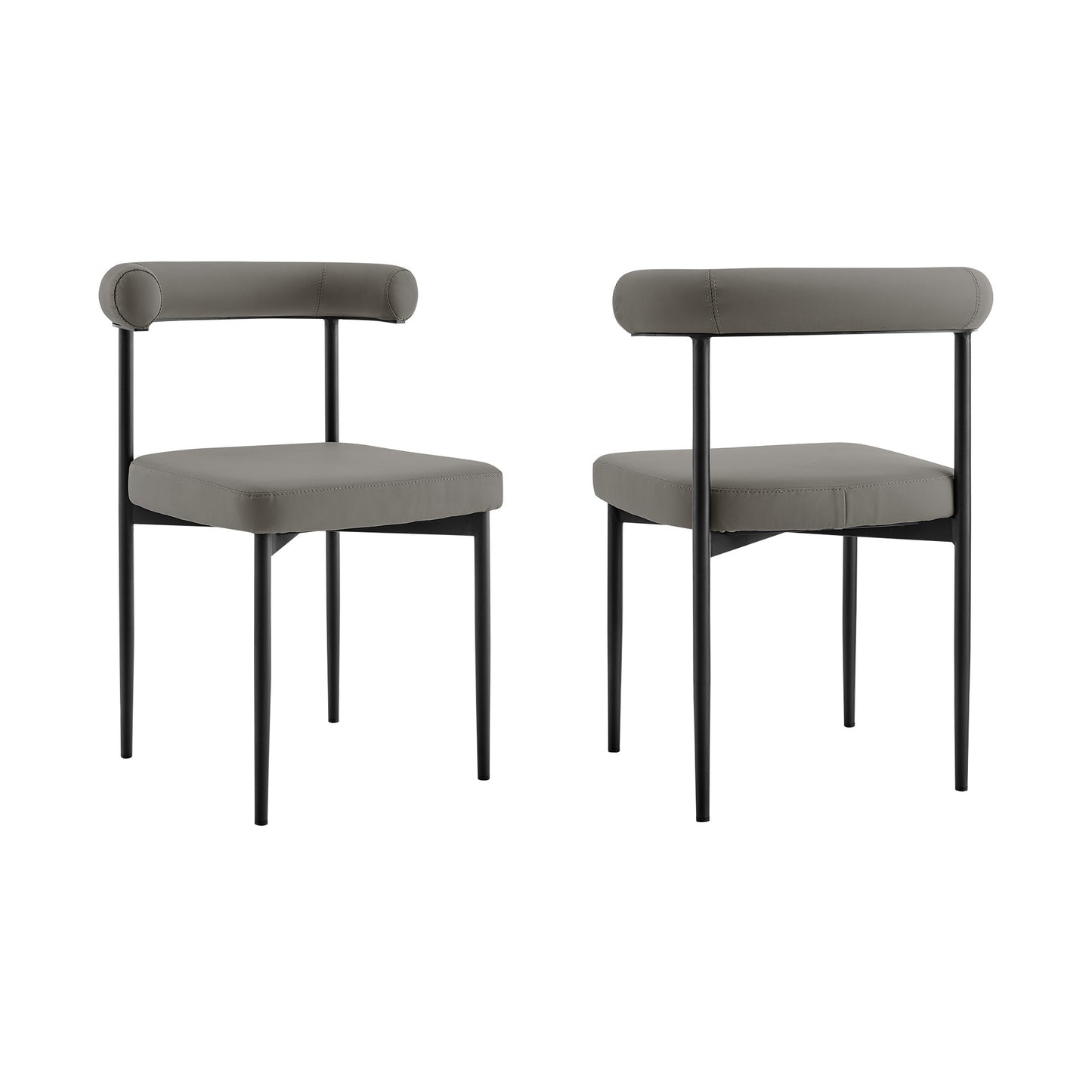 Set of Two Gray And Black Upholstered Faux Leather Open Back Dining Side Chairs