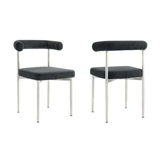 Set of Two Gray And Silver Upholstered Polyester Open Back Dining Side Chairs