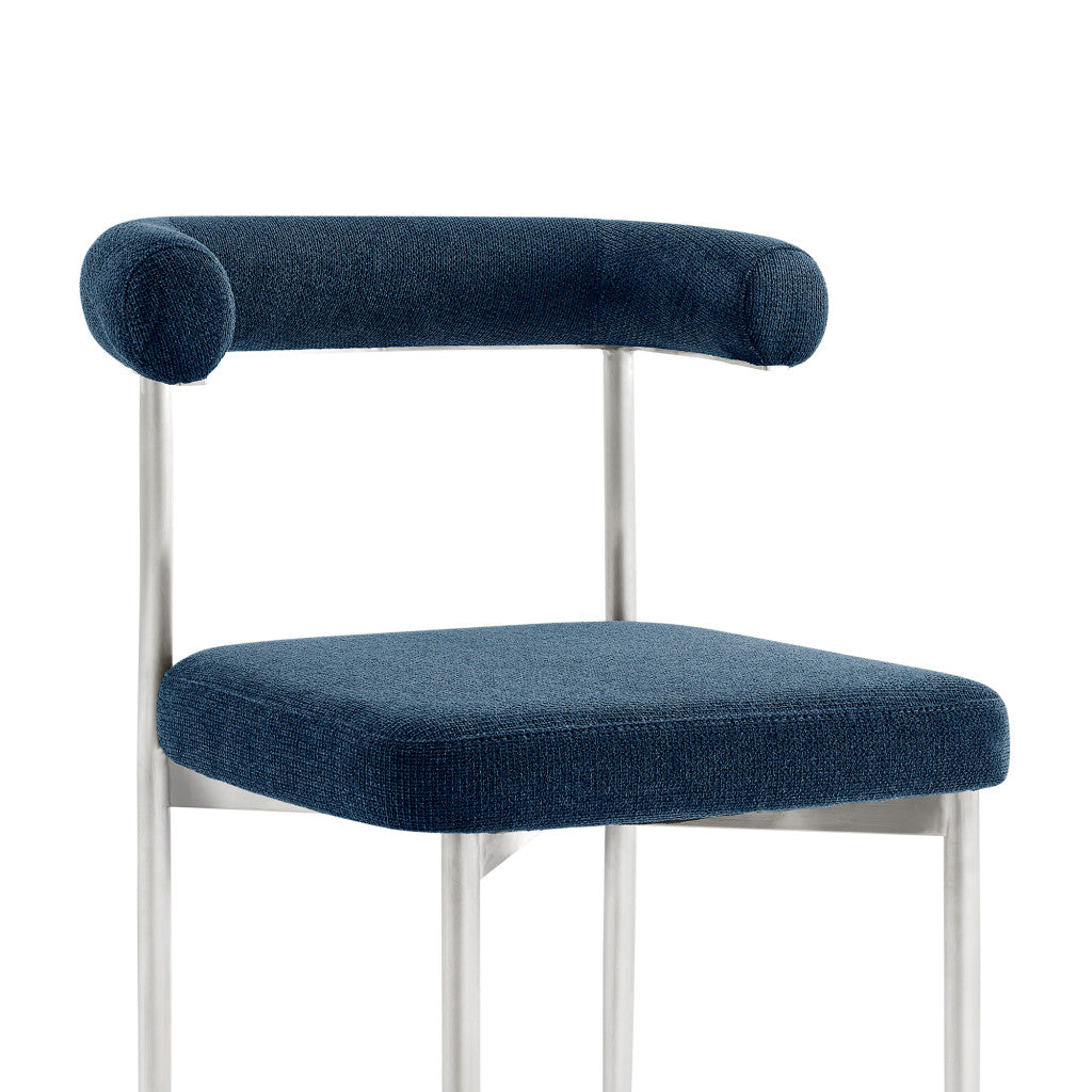 Set of Two Blue And Silver Upholstered Polyester Open Back Dining Side Chairs