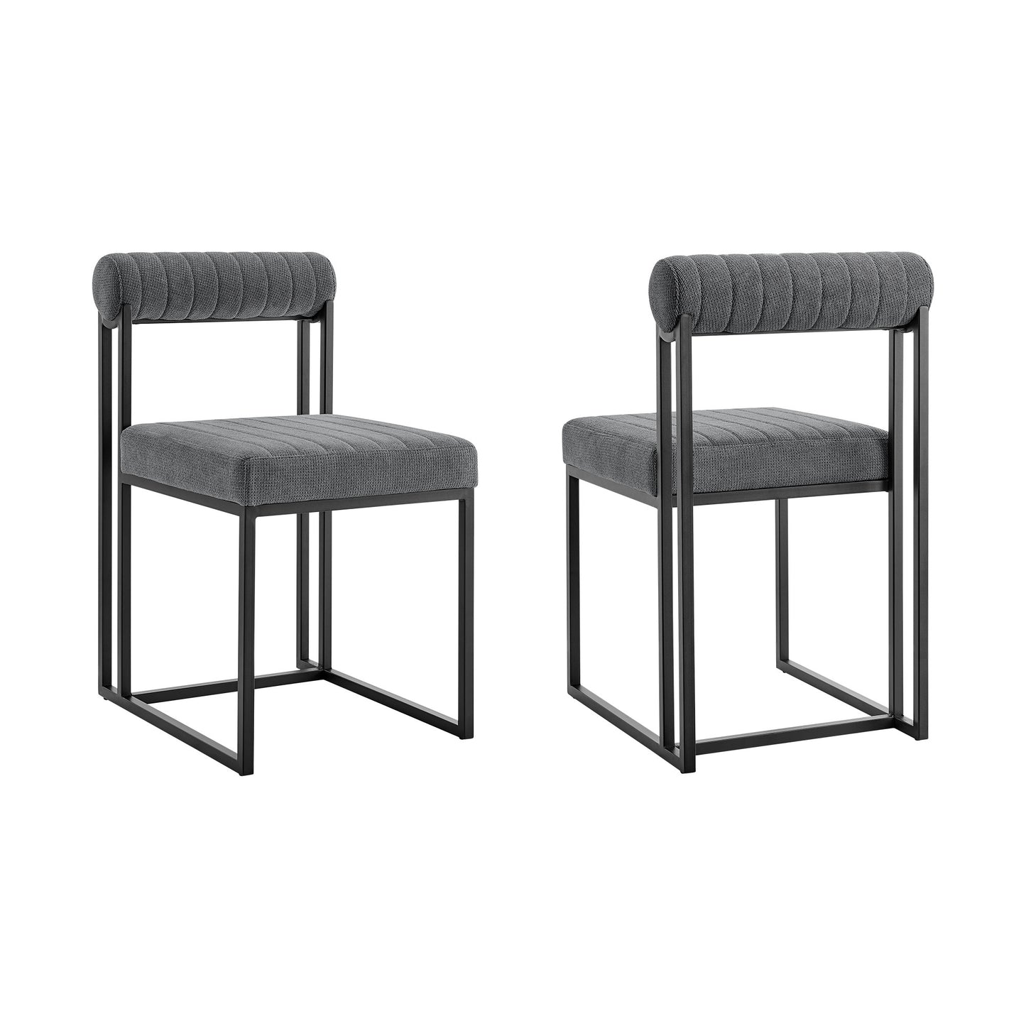 Set of Two Gray And Black Upholstered Polyester Open Back Dining Side Chairs