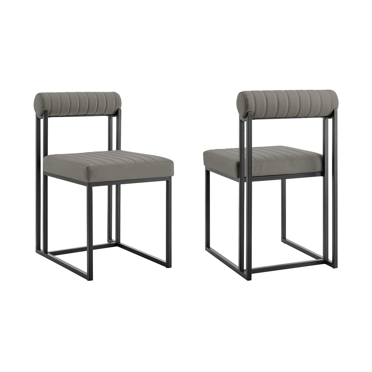 Set of Two Gray And Black Upholstered Faux Leather Open Back Dining Side Chairs