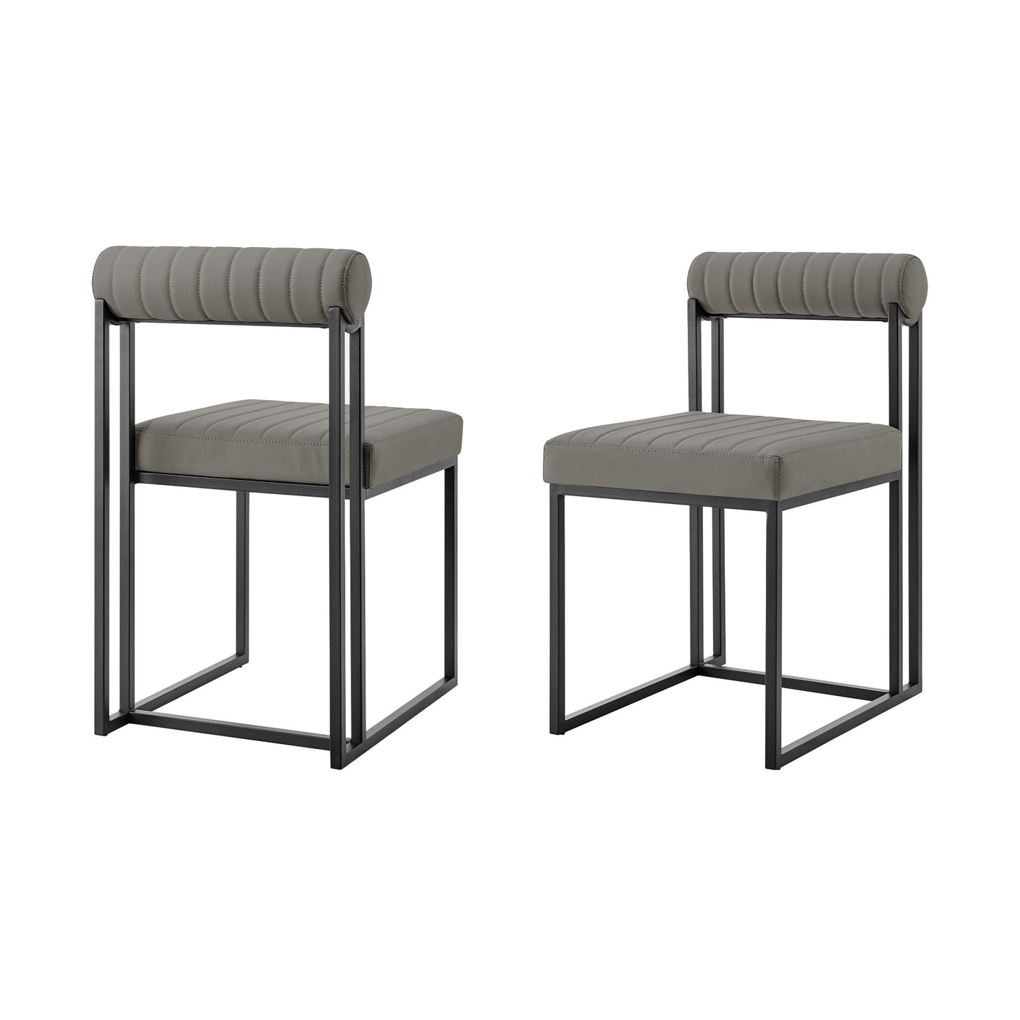 Set of Two Gray And Black Upholstered Faux Leather Open Back Dining Side Chairs