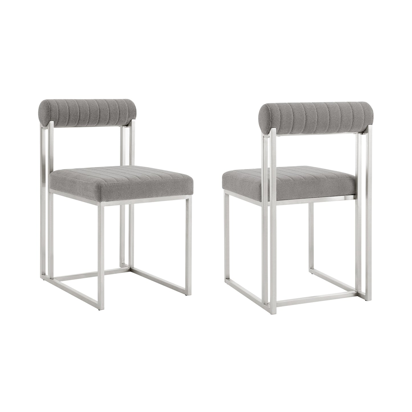 Set of Two Gray And Silver Upholstered Polyester Open Back Dining Side Chairs