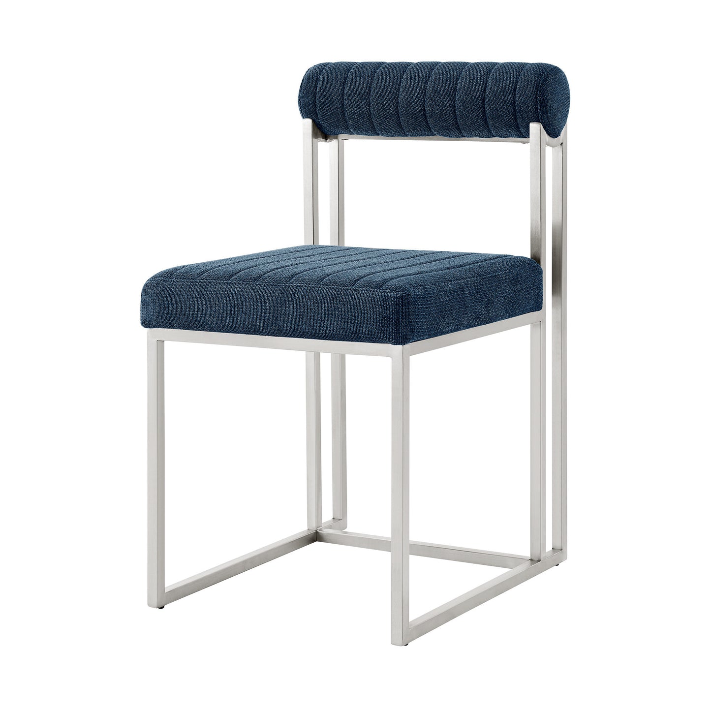 Set of Two Blue And Silver Upholstered Polyester Open Back Dining Side Chairs