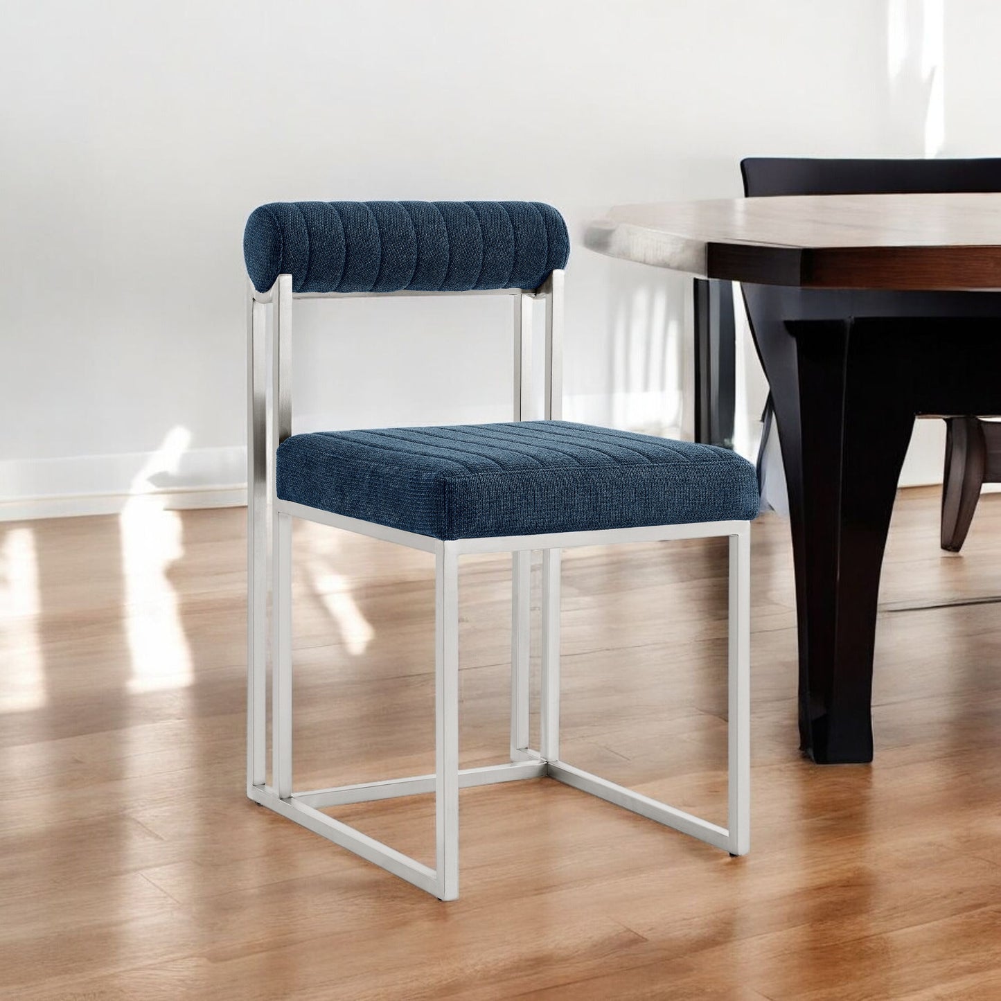 Set of Two Blue And Silver Upholstered Polyester Open Back Dining Side Chairs