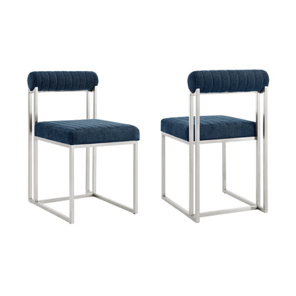 Set of Two Blue And Silver Upholstered Polyester Open Back Dining Side Chairs