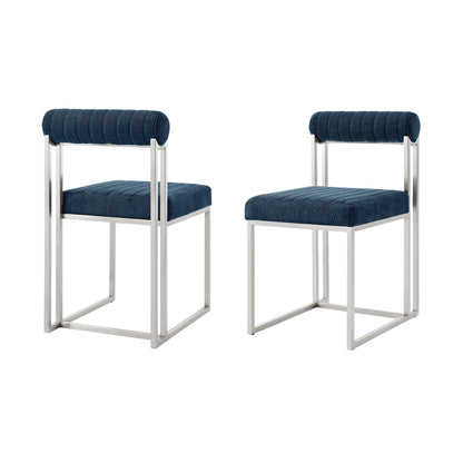 Set of Two Blue And Silver Upholstered Polyester Open Back Dining Side Chairs