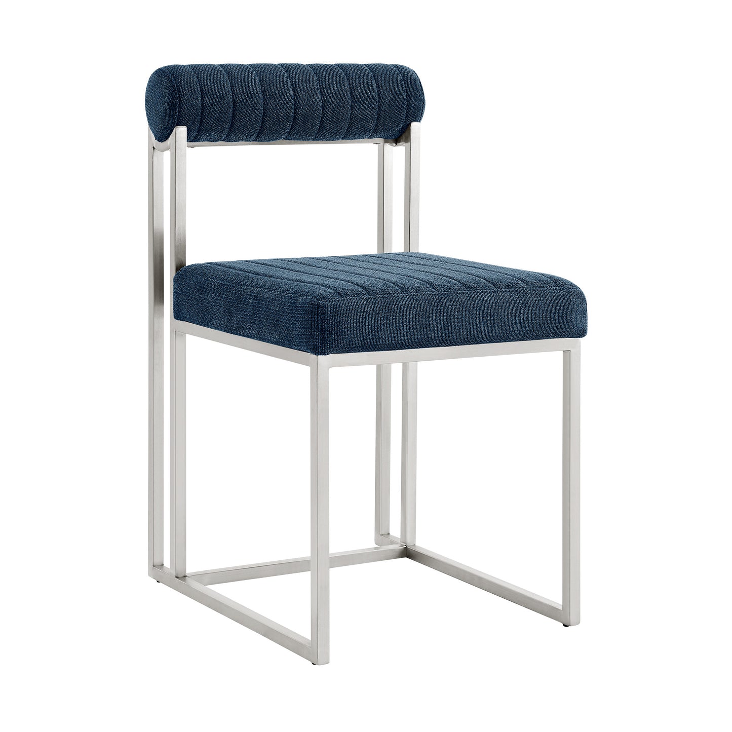 Set of Two Blue And Silver Upholstered Polyester Open Back Dining Side Chairs