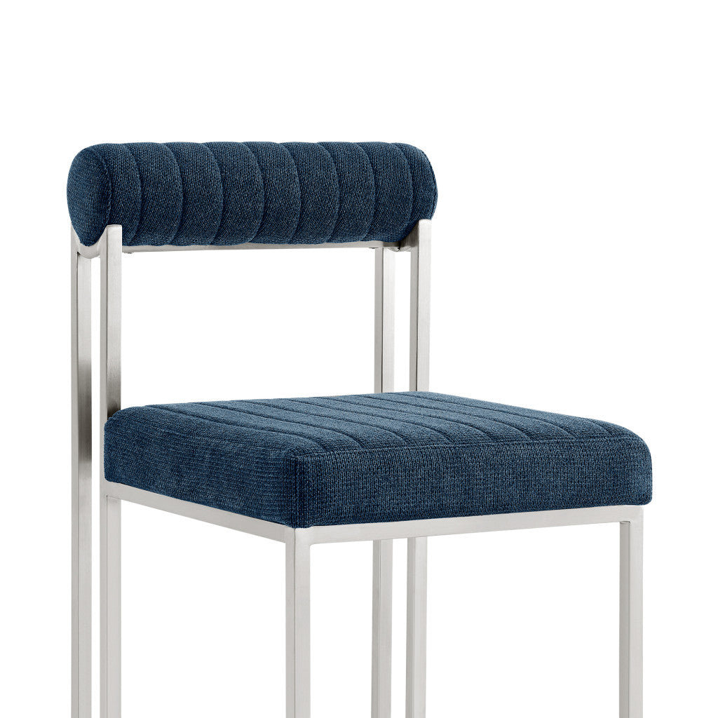 Set of Two Blue And Silver Upholstered Polyester Open Back Dining Side Chairs