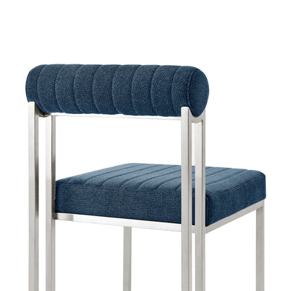 Set of Two Blue And Silver Upholstered Polyester Open Back Dining Side Chairs