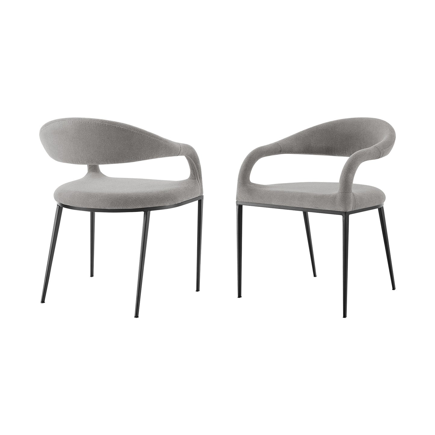 Set of Two Gray And Black Upholstered Polyester Open Back Dining Arm Chairs