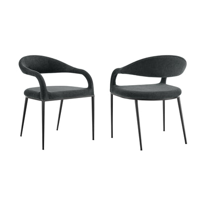 Set of Two Gray And Black Upholstered Polyester Open Back Dining Arm Chairs