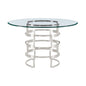 48" Clear And Silver Glass And Stainless Steel Pedestal Base Round Top Dining Table