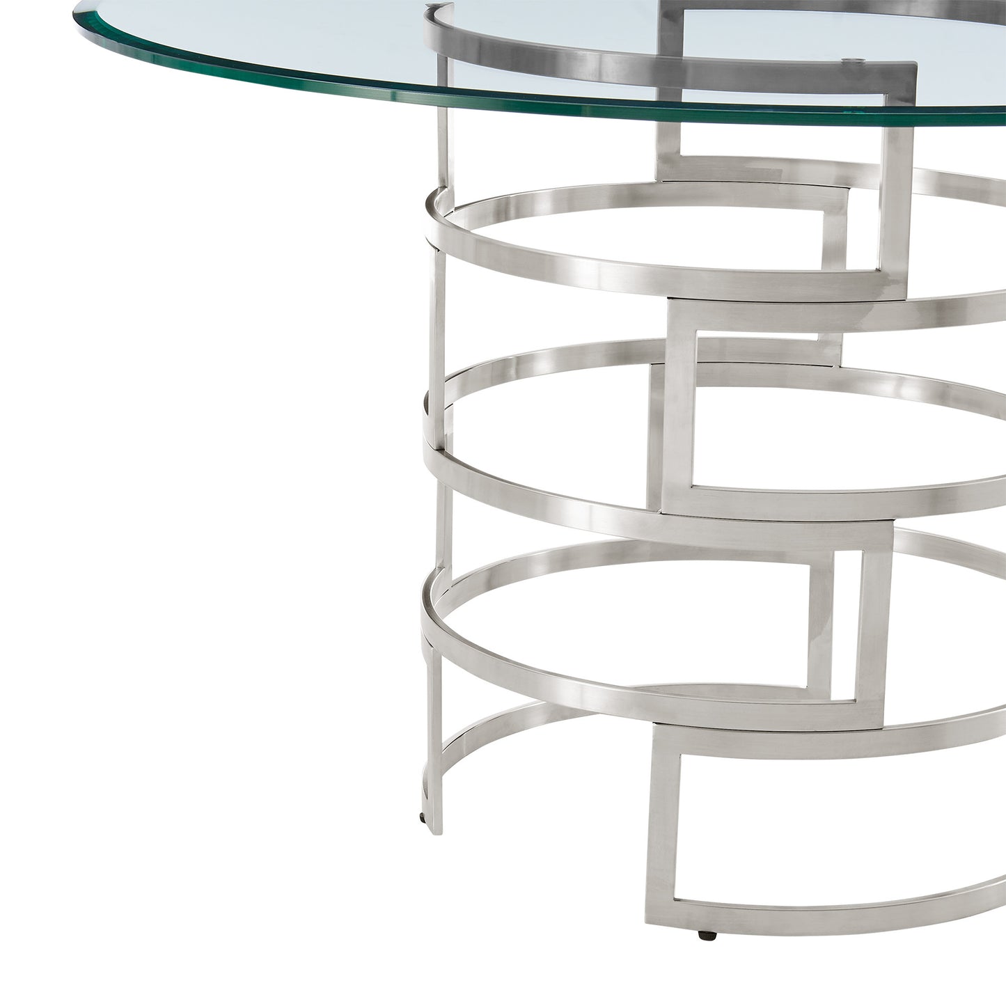 48" Clear And Silver Glass And Stainless Steel Pedestal Base Round Top Dining Table