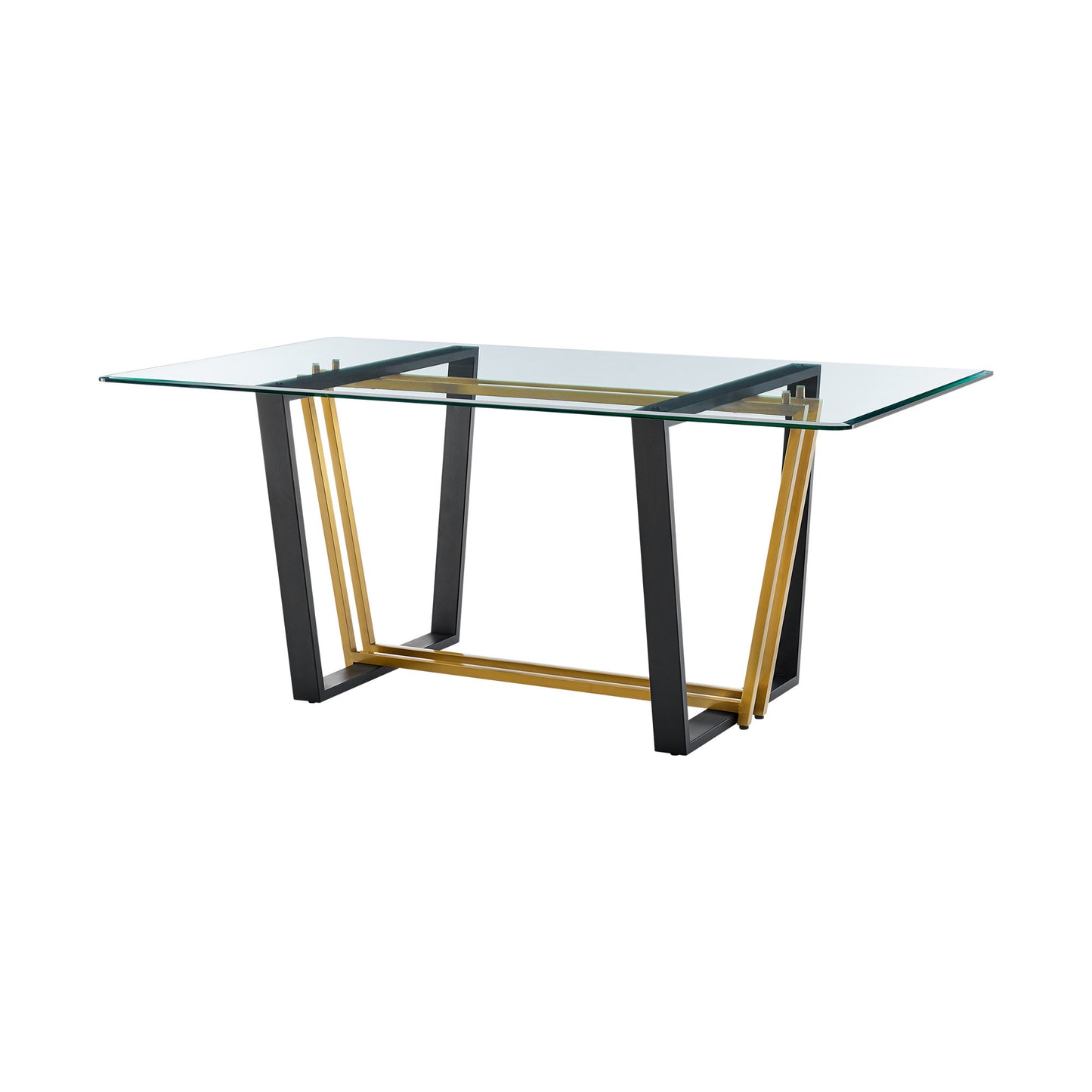 72" Clear And Gold Glass And Iron Sled Base Dining Table