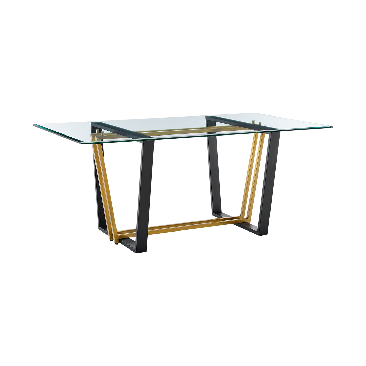 72" Clear And Gold Glass And Iron Sled Base Dining Table