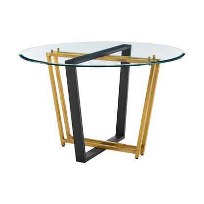 48" Clear And Gold Glass And Iron Sled Base Round Top Dining Table