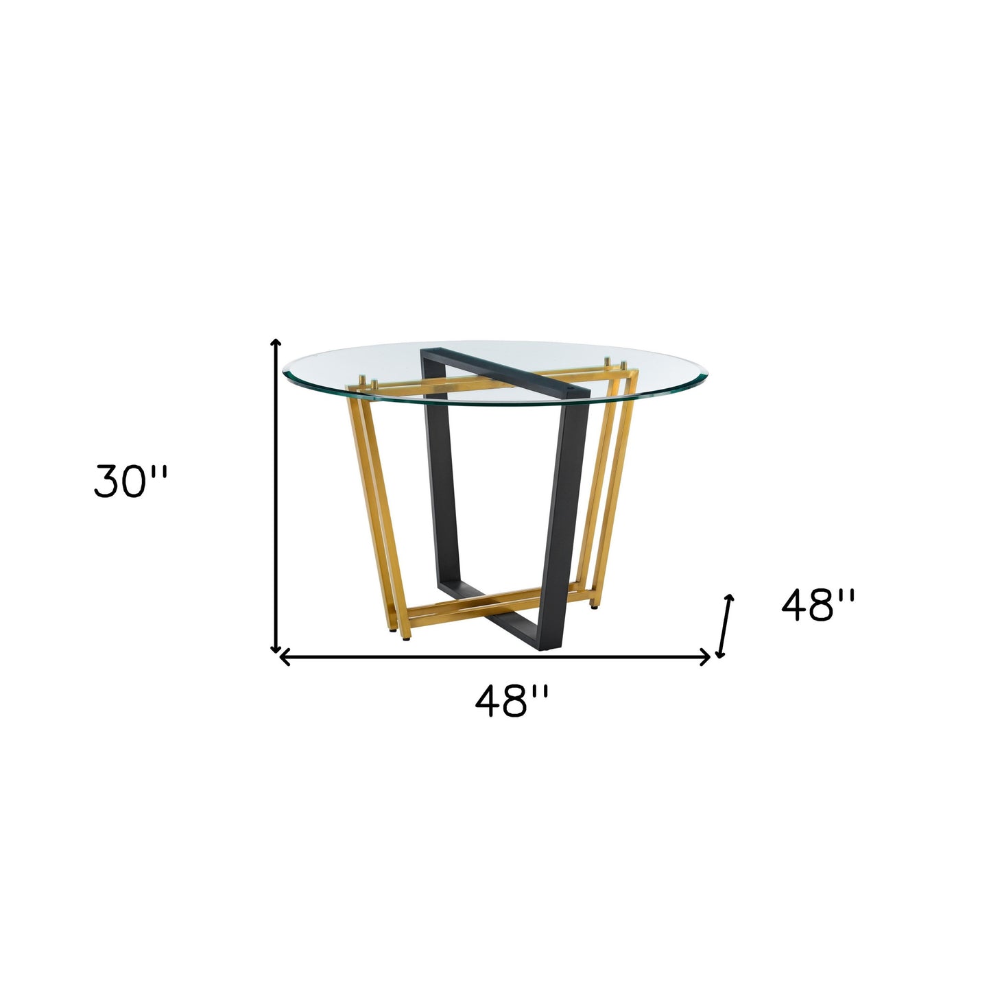 48" Clear And Gold Glass And Iron Sled Base Round Top Dining Table