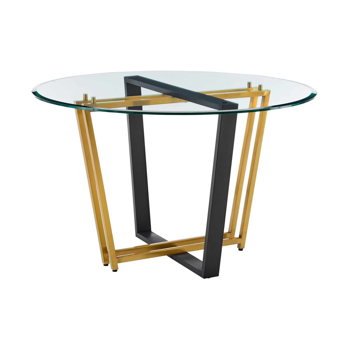 48" Clear And Gold Glass And Iron Sled Base Round Top Dining Table