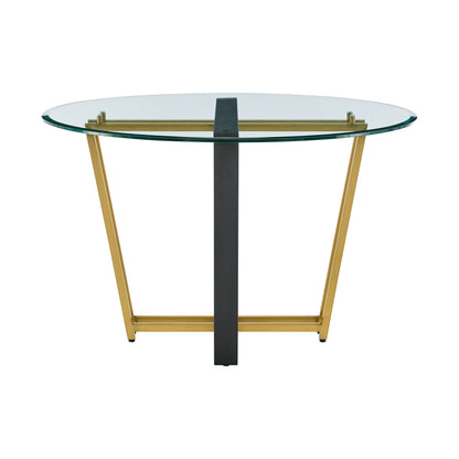 48" Clear And Gold Glass And Iron Sled Base Round Top Dining Table