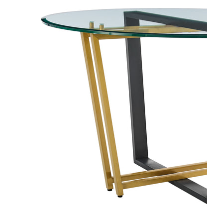 48" Clear And Gold Glass And Iron Sled Base Round Top Dining Table