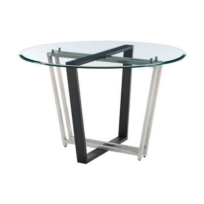 48" Clear And Black Glass And Iron Sled Base Round Top Dining Table