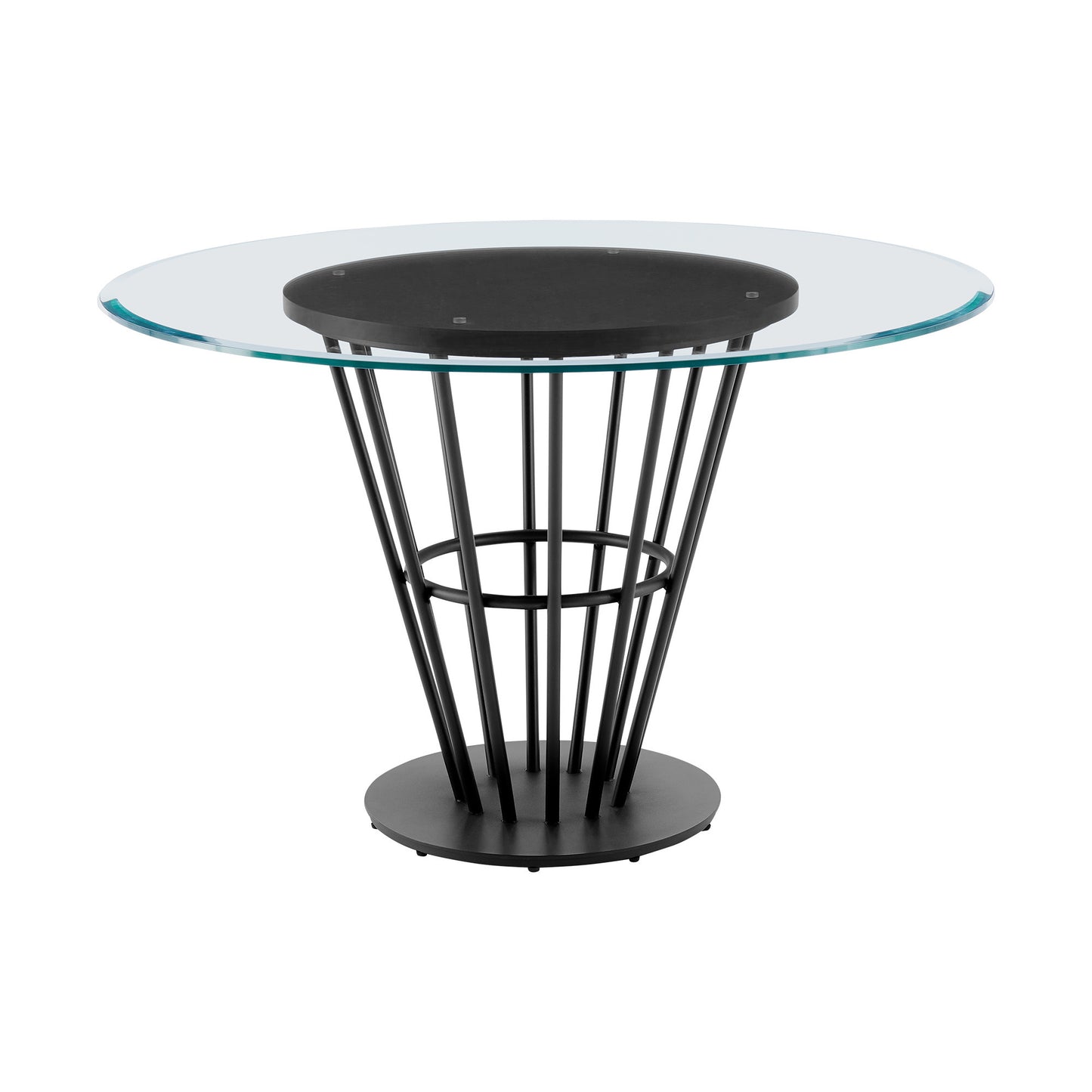 48" Clear And Black Glass And Iron Pedestal Base Round Top Dining Table