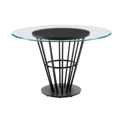 48" Clear And Black Glass And Iron Pedestal Base Round Top Dining Table