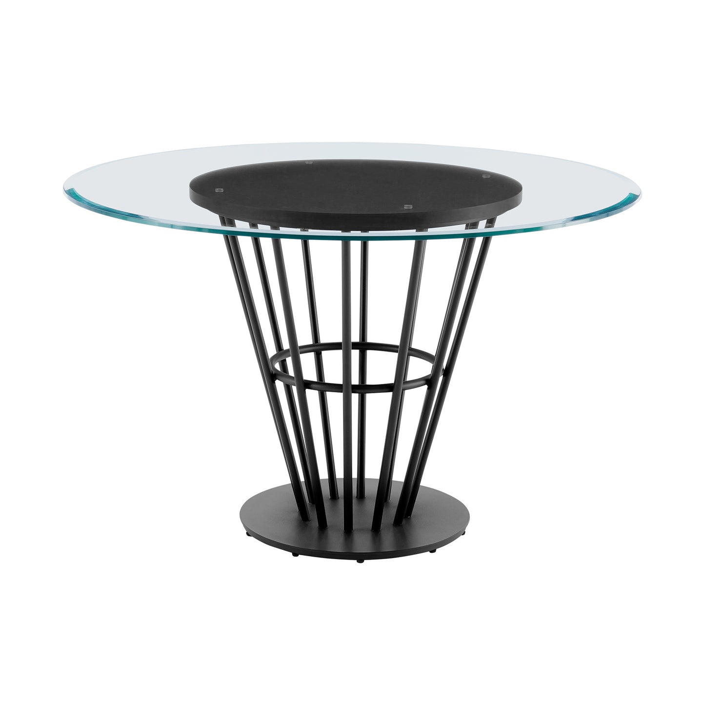 48" Clear And Black Glass And Iron Pedestal Base Round Top Dining Table