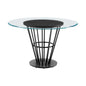 48" Clear And Black Glass And Iron Pedestal Base Round Top Dining Table