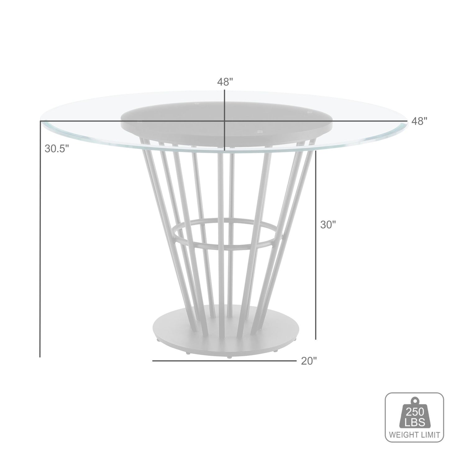 48" Clear And Black Glass And Iron Pedestal Base Round Top Dining Table