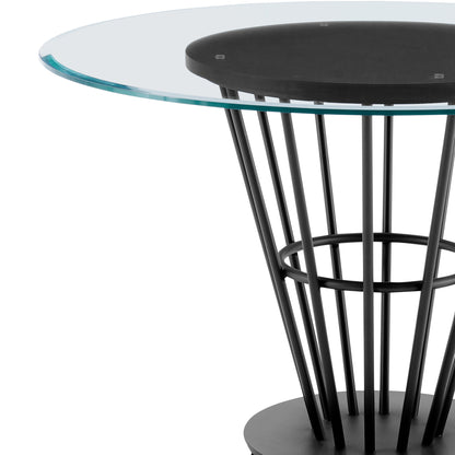 48" Clear And Black Glass And Iron Pedestal Base Round Top Dining Table