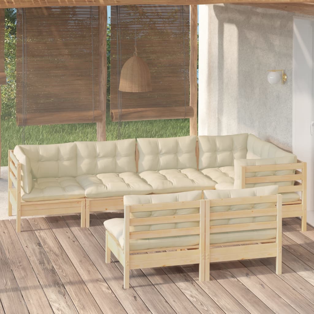 7 Piece Patio Lounge Set with Gray Cushions Solid Pinewood