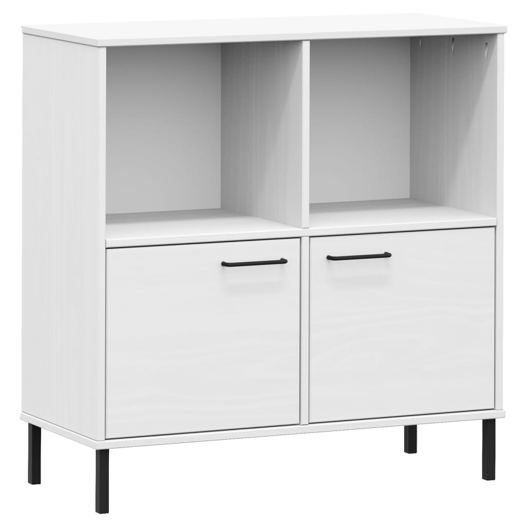 Bookcase with Metal Legs White 35.4"x13.8"x35.6" Solid Wood OSLO