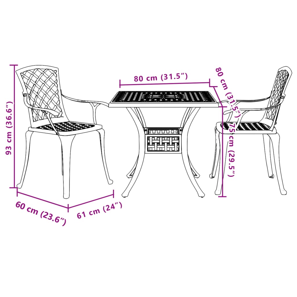 3 Piece Bistro Set White Cast Aluminum