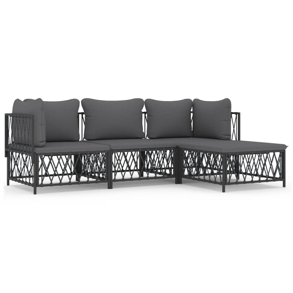 4 Piece Patio Lounge Set with Cushions Anthracite Steel