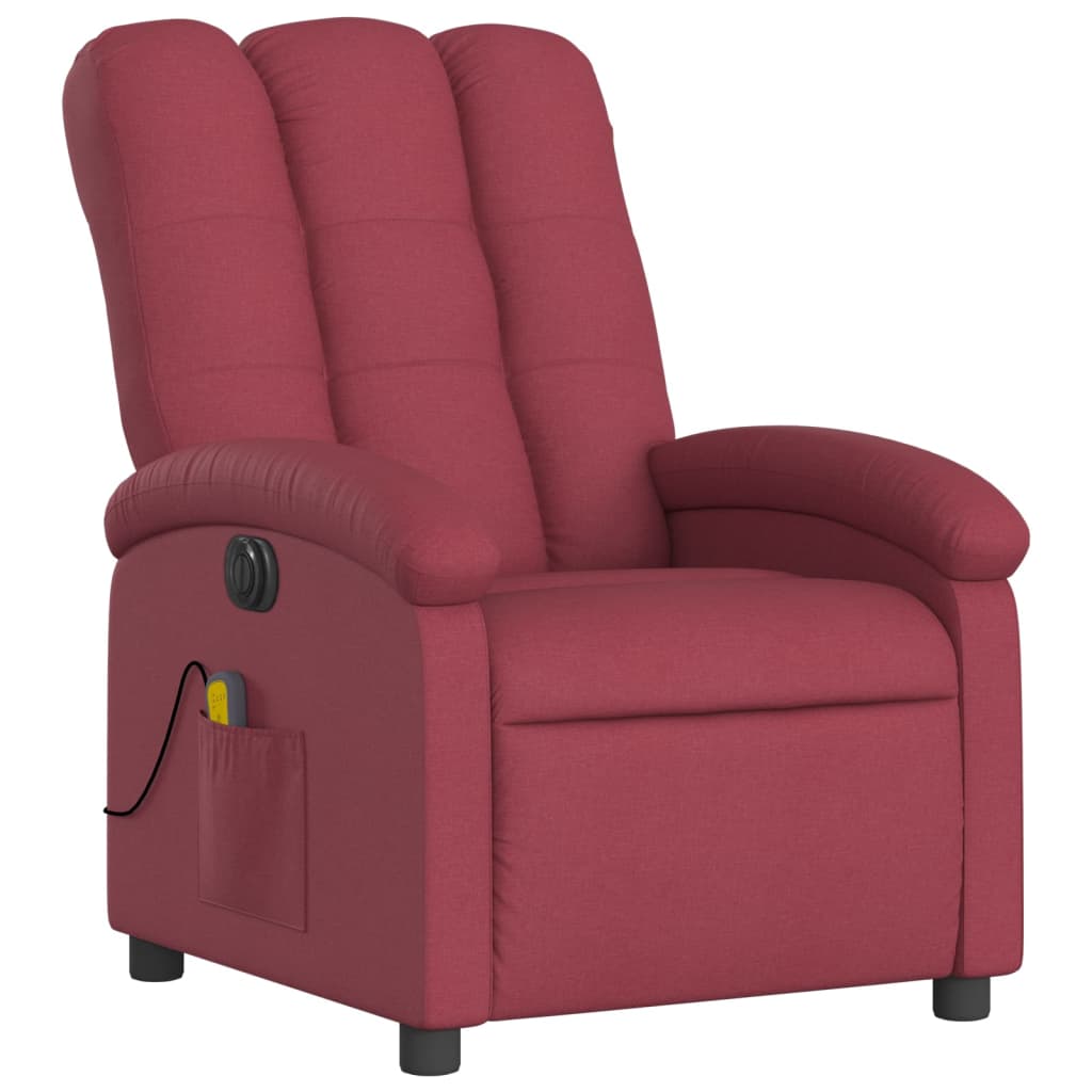 Electric Massage Recliner Chair Wine Red Fabric