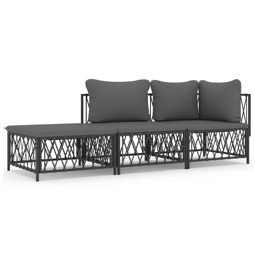 3 Piece Patio Lounge Set with Cushions Anthracite Steel