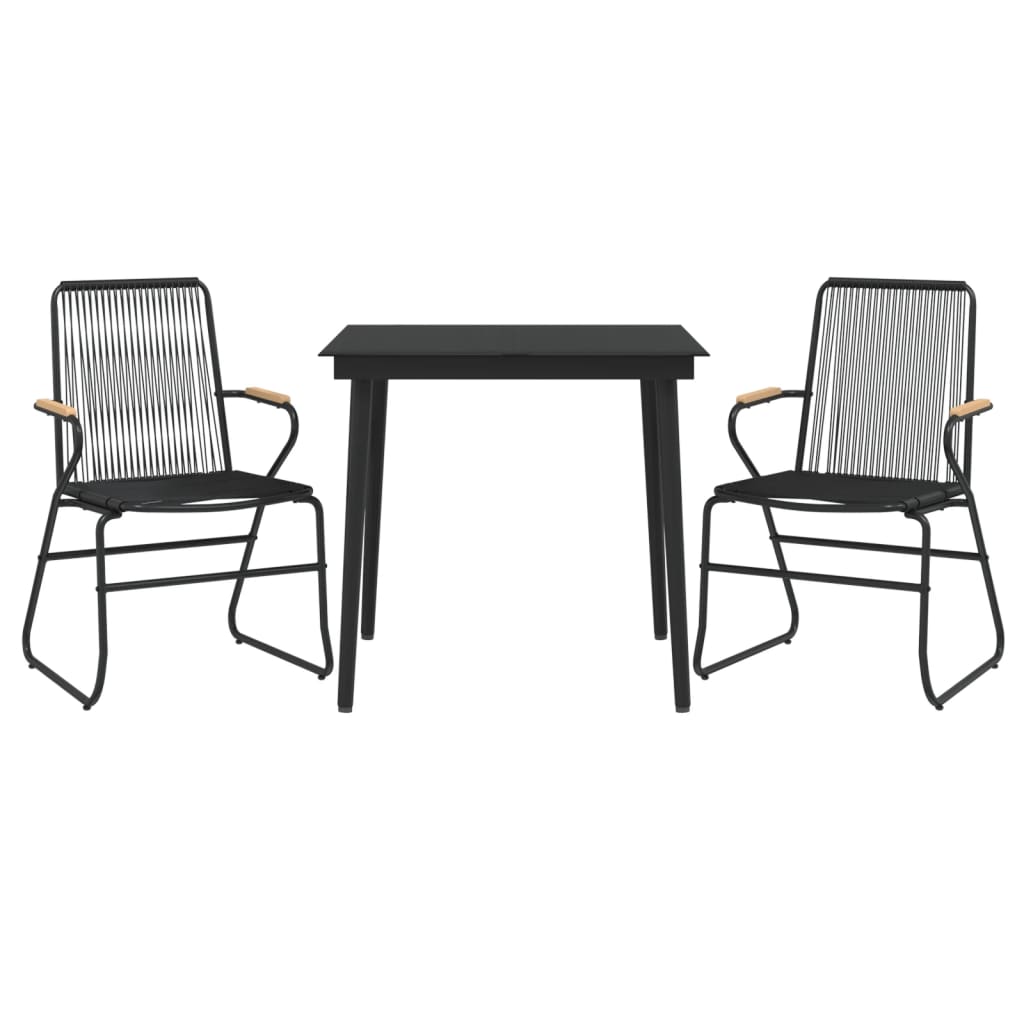 3 Piece Patio Dining Set Black PVC Rattan