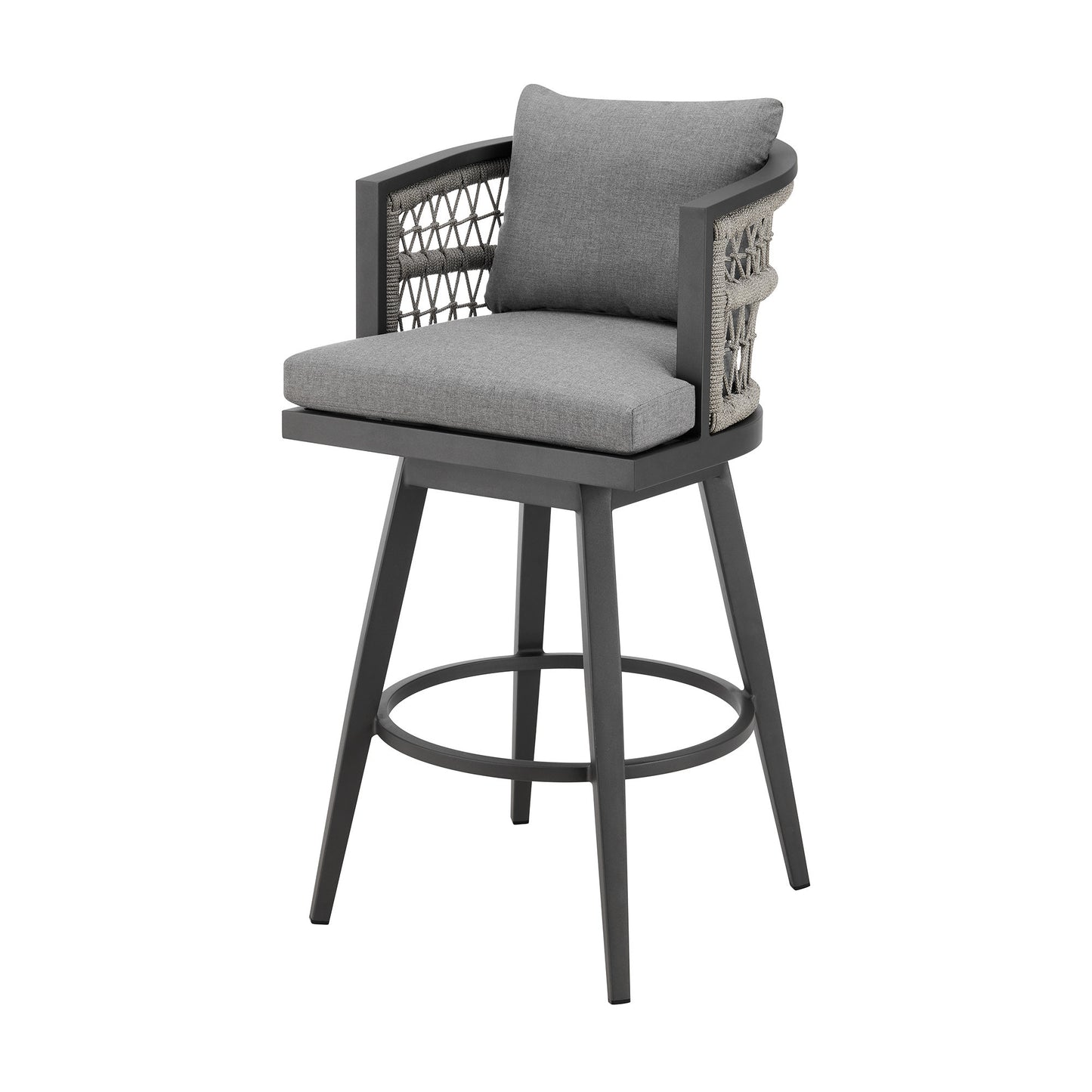 37" Gray Metal Swivel Outdoor Counter Height Bar chair with Footrest